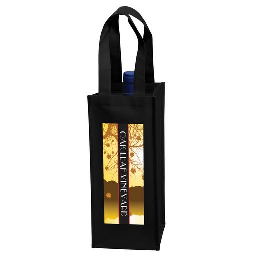 Custom Logo Wine Tote Bag - 1 Bottle Non-Woven Tote w/Full Color (5"x5"x12") - Color Evolution - VINE1-CE